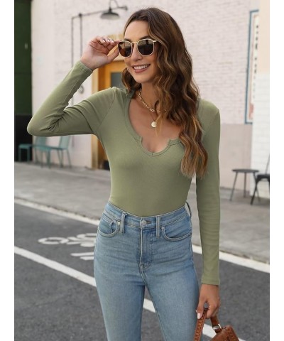 Womens V Neck T Shirts Long Sleeve Fall Tops for Women Sexy Tops Fitted Ribbed Long Sleeve Tee Shirts for Women B - Green $10...