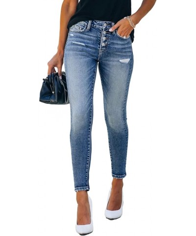 Women's High Rise Skinny Stretch Ripped Jeans High Waisted Destroyed Denim Pants Blue-4 $18.90 Jeans