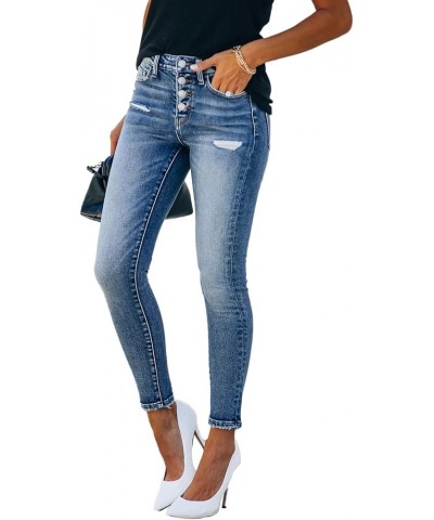 Women's High Rise Skinny Stretch Ripped Jeans High Waisted Destroyed Denim Pants Blue-4 $18.90 Jeans