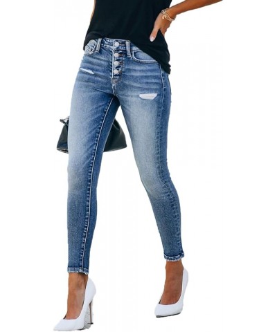 Women's High Rise Skinny Stretch Ripped Jeans High Waisted Destroyed Denim Pants Blue-4 $18.90 Jeans