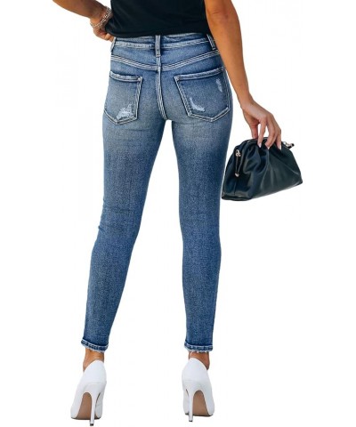 Women's High Rise Skinny Stretch Ripped Jeans High Waisted Destroyed Denim Pants Blue-4 $18.90 Jeans