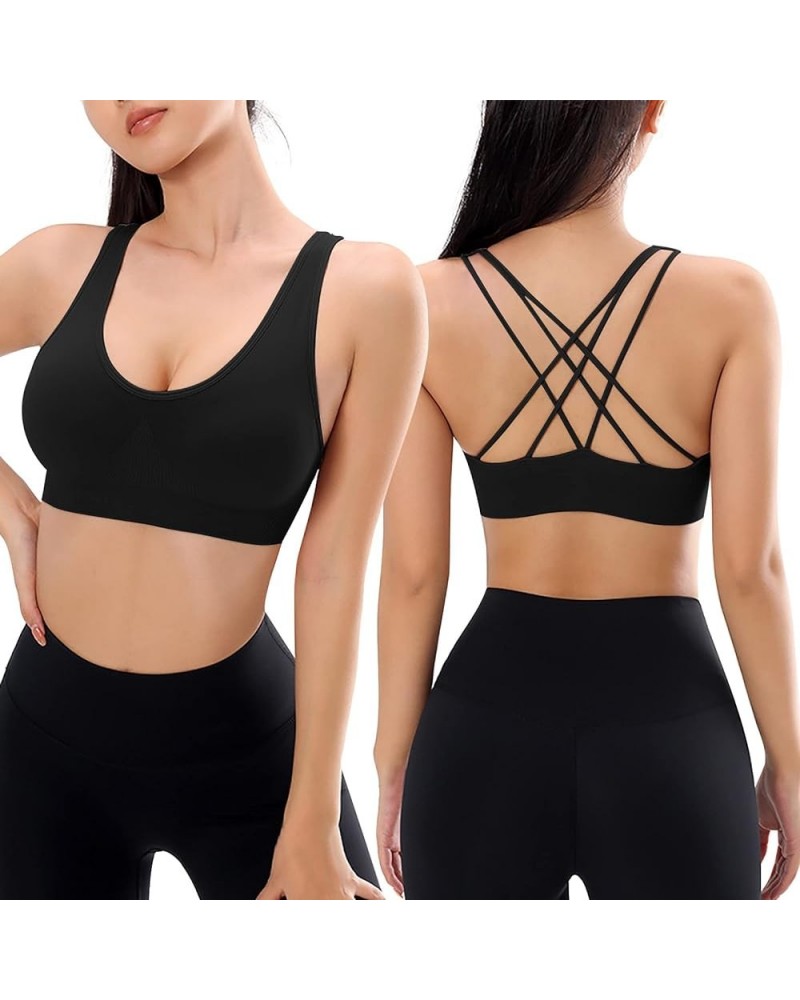 Women Sports Bras Back Padded Workout Tank Tops Medium Support Crop Sports Bras Comfy X-black $10.25 Lingerie