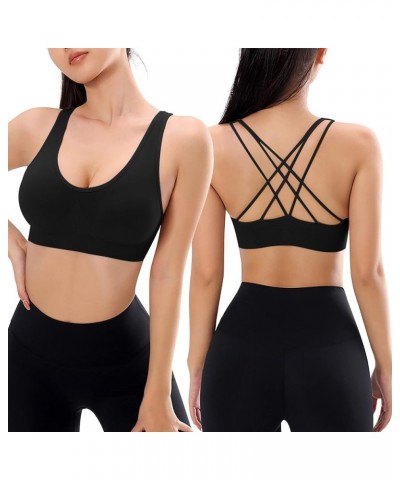 Women Sports Bras Back Padded Workout Tank Tops Medium Support Crop Sports Bras Comfy X-black $10.25 Lingerie