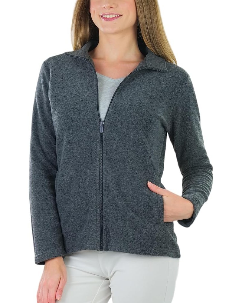 Women's Zip Up High Collar Polar Fleece Jacket Long Sleeve - Charcoal Grey $16.77 Jackets