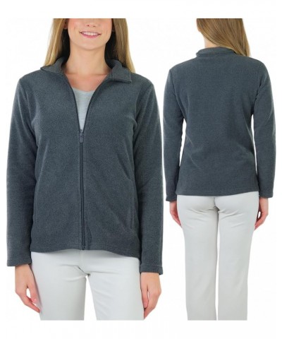 Women's Zip Up High Collar Polar Fleece Jacket Long Sleeve - Charcoal Grey $16.77 Jackets