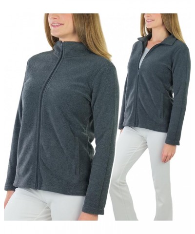 Women's Zip Up High Collar Polar Fleece Jacket Long Sleeve - Charcoal Grey $16.77 Jackets