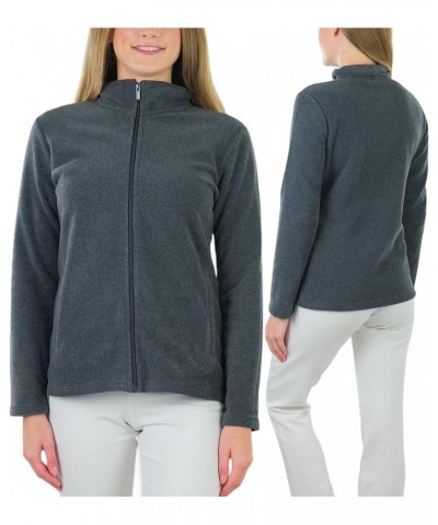 Women's Zip Up High Collar Polar Fleece Jacket Long Sleeve - Charcoal Grey $16.77 Jackets