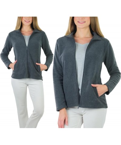 Women's Zip Up High Collar Polar Fleece Jacket Long Sleeve - Charcoal Grey $16.77 Jackets