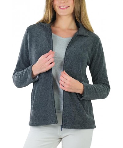 Women's Zip Up High Collar Polar Fleece Jacket Long Sleeve - Charcoal Grey $16.77 Jackets