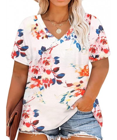 Plus-Size Tops for Women Short Sleeve Color Block Casual T-Shirts Tunics 01_floral_r_v $10.25 Tops