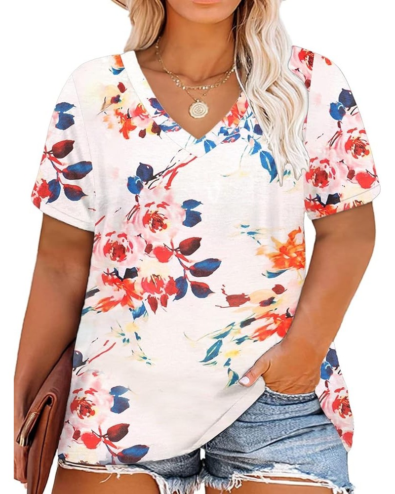 Plus-Size Tops for Women Short Sleeve Color Block Casual T-Shirts Tunics 01_floral_r_v $10.25 Tops