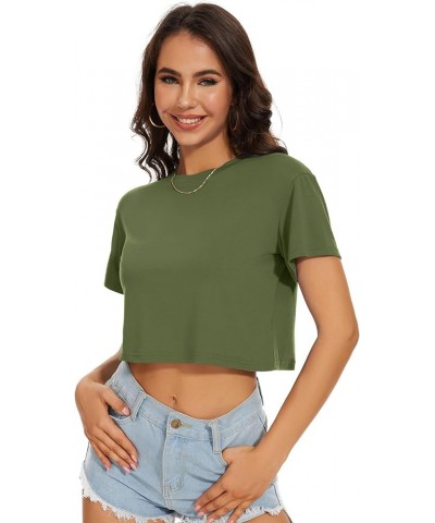 Womens Summer Crop Tops Short Sleeve Round Neck T-Shirts Loose Fit Casual Blouse Army Green $9.53 T-Shirts