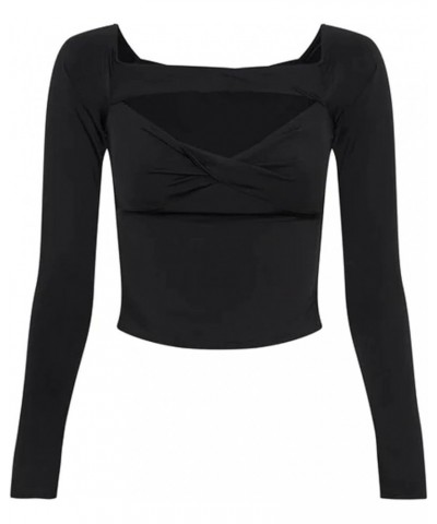 Off Shoulder Tops for Women Long Sleeve Y2K Shirt E-Girls Sexy Slim Fit Backless Streetwear Club Top Hollow Out Black $8.39 T...