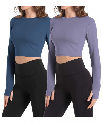 2 Pack Women's Crop Top Long Sleeve Athletic Workout Yoga Shirts Cropped Sweatshirts with Thumb Hole Dark Blue/Purple $19.37 ...