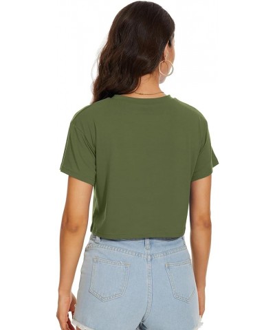 Womens Summer Crop Tops Short Sleeve Round Neck T-Shirts Loose Fit Casual Blouse Army Green $9.53 T-Shirts