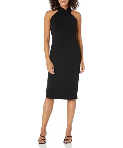 Women's Pleated Neck Halter Sheath Dress Guest of Event Occasion Black $35.22 Dresses