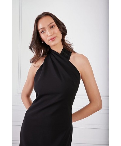 Women's Pleated Neck Halter Sheath Dress Guest of Event Occasion Black $35.22 Dresses