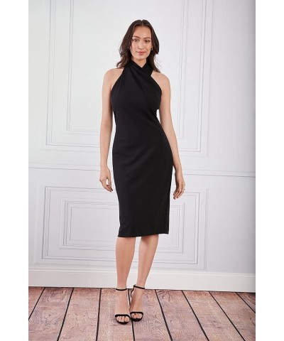 Women's Pleated Neck Halter Sheath Dress Guest of Event Occasion Black $35.22 Dresses