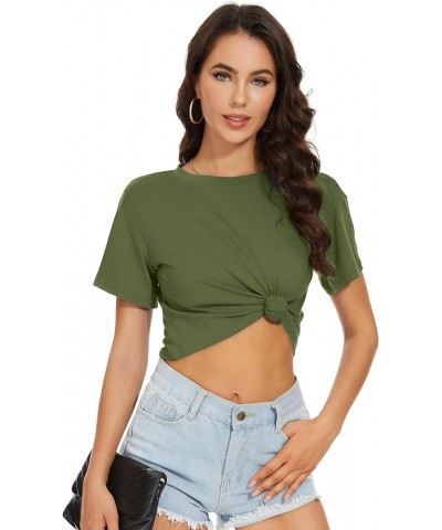 Womens Summer Crop Tops Short Sleeve Round Neck T-Shirts Loose Fit Casual Blouse Army Green $9.53 T-Shirts