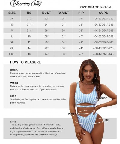 Womens Cheeky High Cut Bikini Set Cutout High Waisted Swimsuits Backless 2 Piece Bathing Suits Blue & White Striped $12.17 Sw...