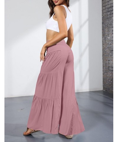 Women's Tiered Palazzo Pants Flowy Elastic High Waisted Wide Leg Beach Pants Pink $19.24 Pants