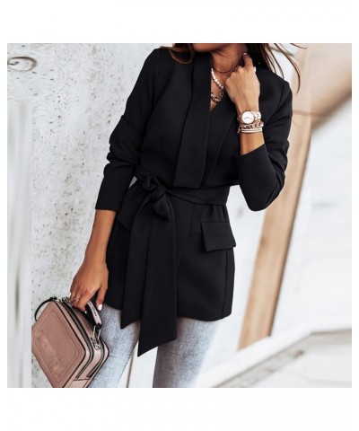 Womens Blazers for Work Professional Solid Color Belted Blazer Jackets Fashion Slim Fit Lapel Suits with Pockets Black $12.03...