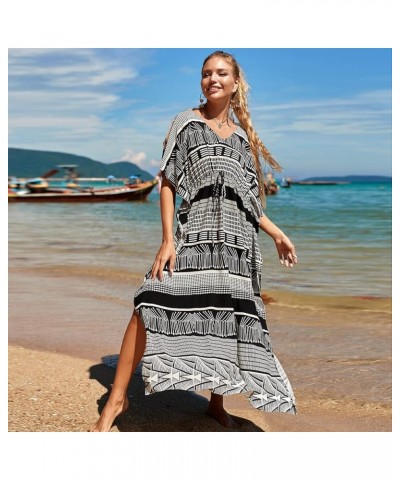 Women Geometric Print Kaftan Dresses Caftans Loungewear with Waist Drawstring C0 $20.29 Swimsuits