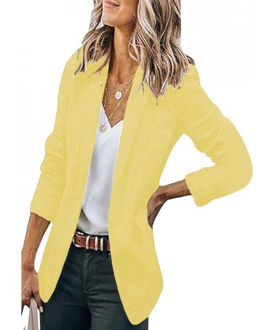 Women's Casual Long Sleeve Button Lapel Blazer Jacket Loose Solid Color Pocket Work Office Blazer Coat Yellow $17.67 Blazers