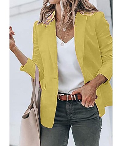 Women's Casual Long Sleeve Button Lapel Blazer Jacket Loose Solid Color Pocket Work Office Blazer Coat Yellow $17.67 Blazers