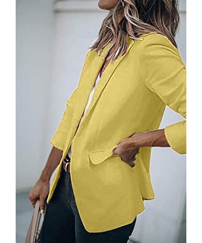 Women's Casual Long Sleeve Button Lapel Blazer Jacket Loose Solid Color Pocket Work Office Blazer Coat Yellow $17.67 Blazers