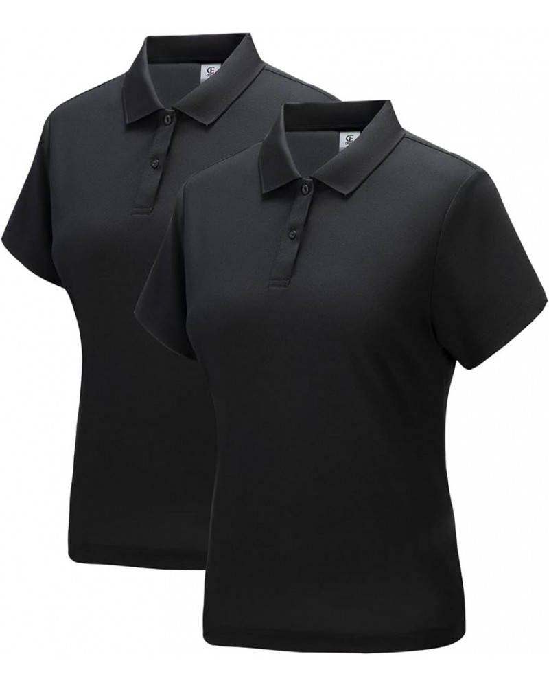 Womens Polo Shirts Golf Shirts Quick Dry Moisture Wicking Black and White Polo Shirt 2 Pieces Black $14.74 Shirts