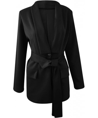 Womens Blazers for Work Professional Solid Color Belted Blazer Jackets Fashion Slim Fit Lapel Suits with Pockets Black $12.03...