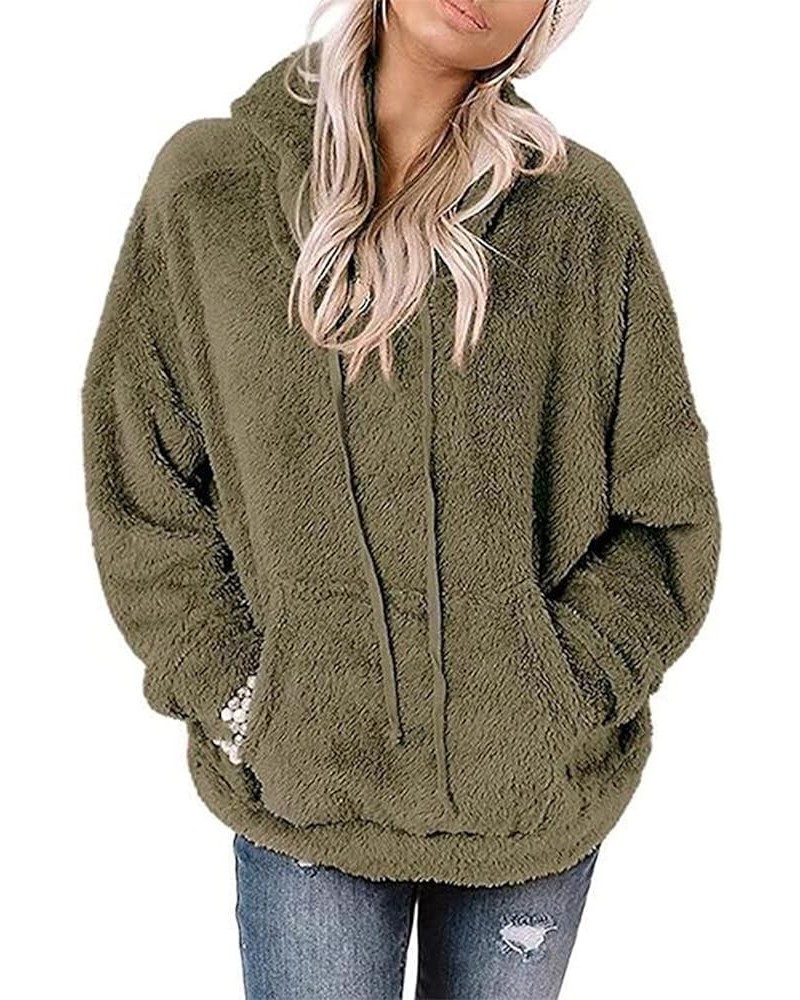 Faux Fur Sherpa Hoodies Sweatshirts for Women Fuzzy Fleece Long Sleeve Oversized Pullover Solid Fluffy Coat Army Green $15.58...