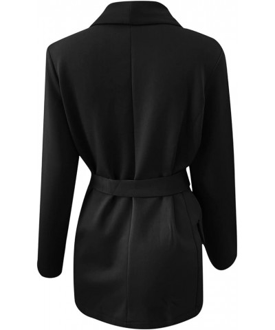 Womens Blazers for Work Professional Solid Color Belted Blazer Jackets Fashion Slim Fit Lapel Suits with Pockets Black $12.03...