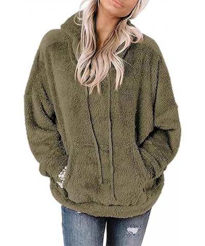 Faux Fur Sherpa Hoodies Sweatshirts for Women Fuzzy Fleece Long Sleeve Oversized Pullover Solid Fluffy Coat Army Green $15.58...