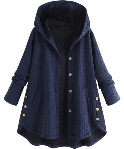 Women's Button Down Hoodies Solid Color Long Sleeve Irregular Hem Hooded Jacket Outdoor Casual Coats Blue $16.57 Jackets