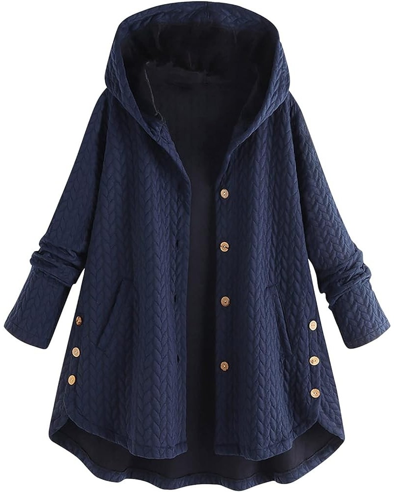 Women's Button Down Hoodies Solid Color Long Sleeve Irregular Hem Hooded Jacket Outdoor Casual Coats Blue $16.57 Jackets