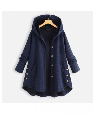 Women's Button Down Hoodies Solid Color Long Sleeve Irregular Hem Hooded Jacket Outdoor Casual Coats Blue $16.57 Jackets