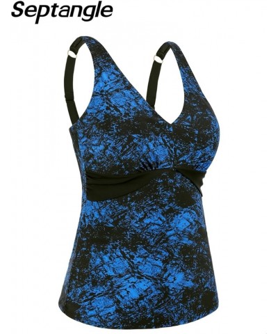 Women's Tankini Swimsuit Tops Plus Size Bathing Suit Tops for Tummy Control V Neck Swimwear Top Black&blue $16.82 Swimsuits