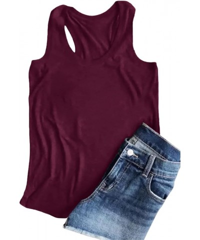 Womens Tank Tops Summer Sleeveless Shirts Casual O-Neck Cami Shirts Summer T Shirts Basic Tops Red $10.00 Tanks