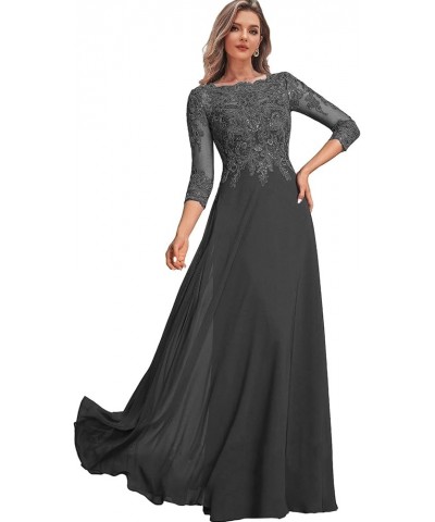 Women's Lace Mother of The Bride Dresses Long for Wedding Chiffon Long Formal Evening Dress with Sleeves Black $48.22 Dresses