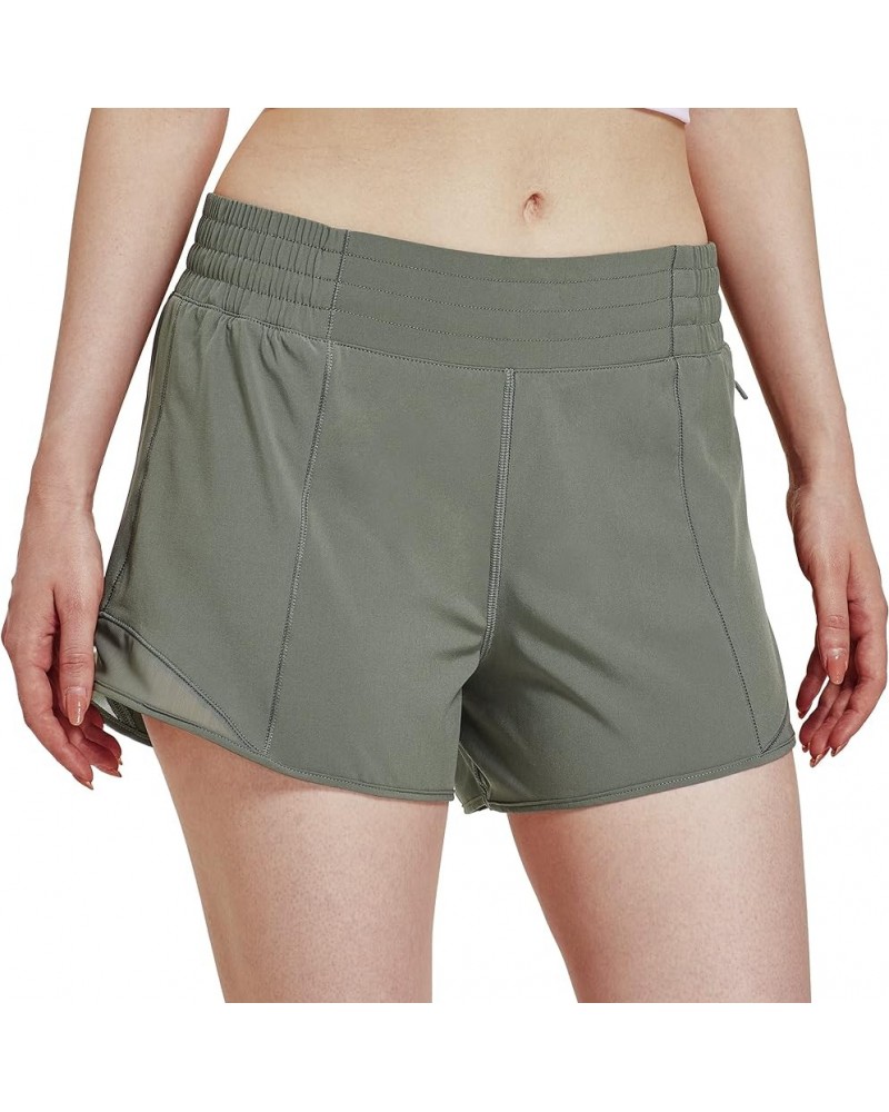 Women's 4" Running Athletic Shorts Sports Active Workout Tennis Hiking Shorts with Liner Quick Dry Olive Green $7.50 Activewear