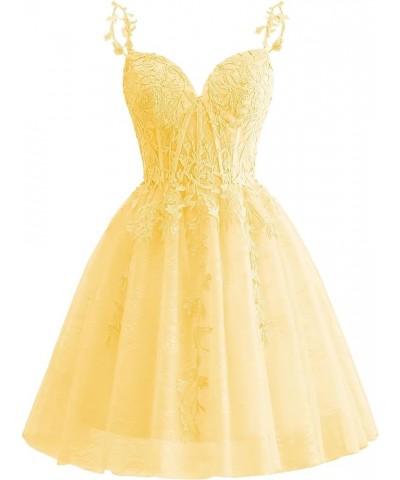 Spaghetti Strap Lace Homecoming Dresses for Teens 2023 Tulle Short Prom Dress Cocktail Gowns Yellow $33.59 Dresses