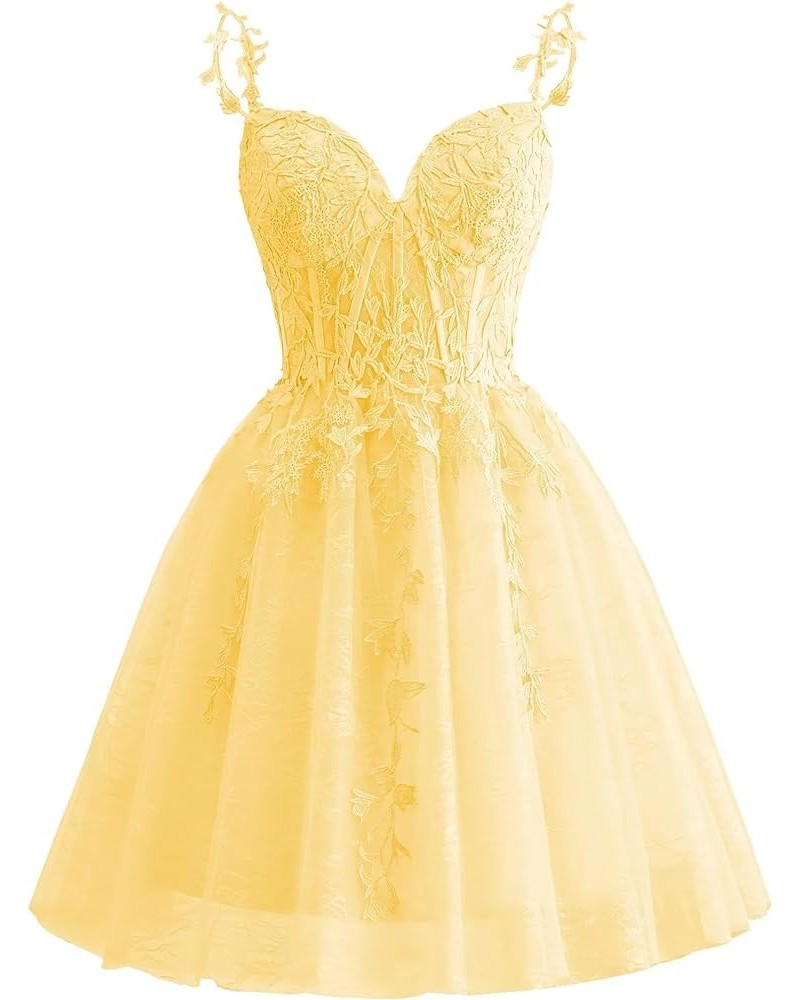 Spaghetti Strap Lace Homecoming Dresses for Teens 2023 Tulle Short Prom Dress Cocktail Gowns Yellow $33.59 Dresses