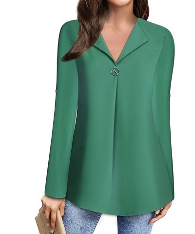 Womens Roll Up 3/4 Sleeve Chiffon Blouses Trendy Dressy Work Casual V Neck Tops Green $7.79 Blouses