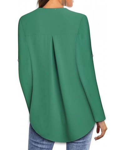 Womens Roll Up 3/4 Sleeve Chiffon Blouses Trendy Dressy Work Casual V Neck Tops Green $7.79 Blouses