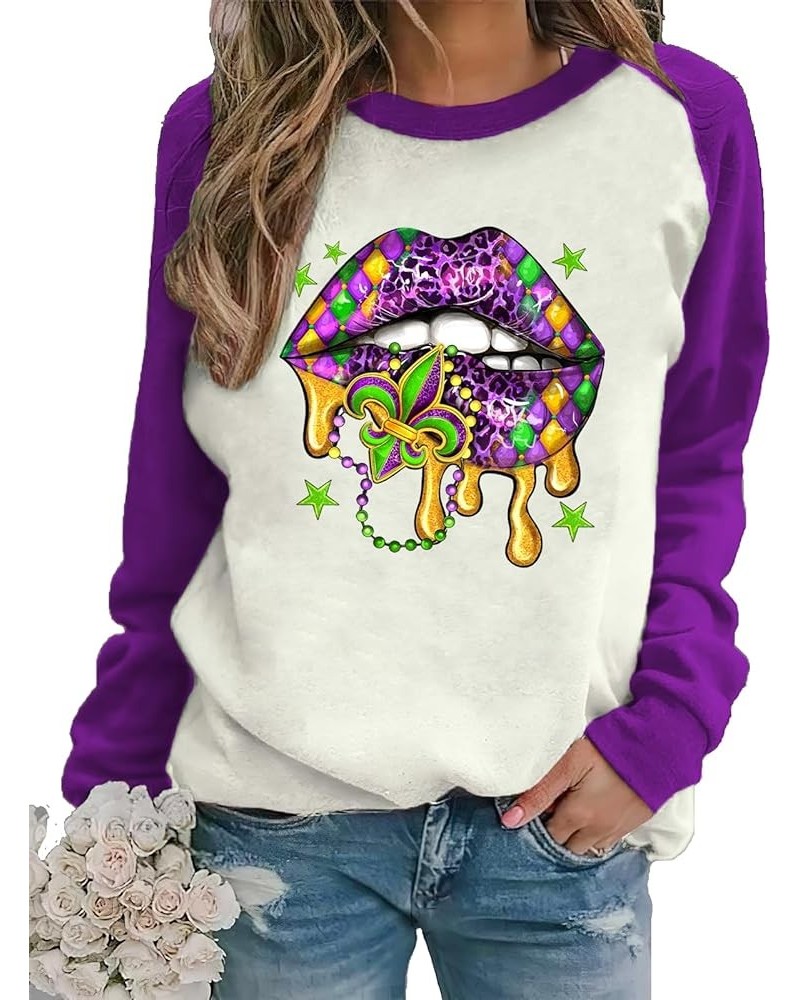 Mardi Gras Long Sleeve Shirt for Women, Mardi Gras Purple Sweatshirt for women Mg-06 $16.73 Hoodies & Sweatshirts