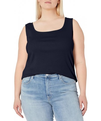 Women's Plus-Size 1x1 Rib Square Neck Sleeveless Tank Navy $10.97 Tanks