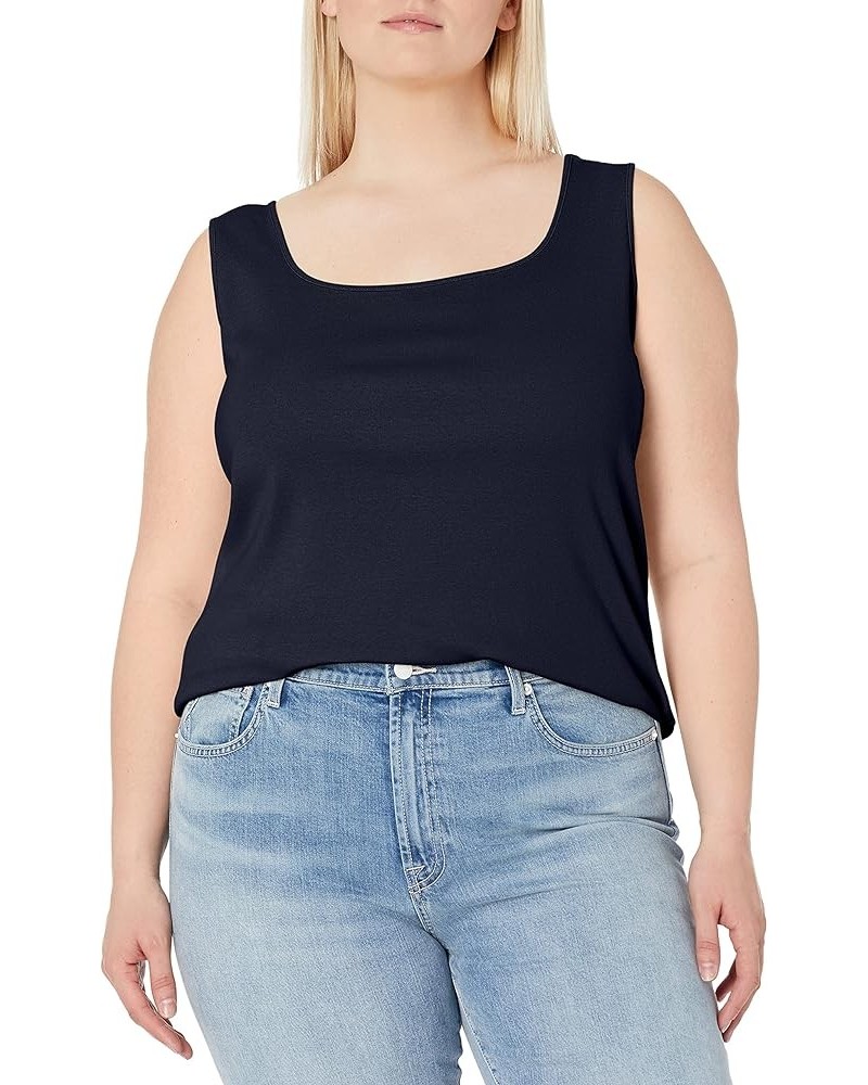 Women's Plus-Size 1x1 Rib Square Neck Sleeveless Tank Navy $10.97 Tanks