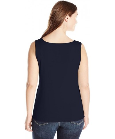 Women's Plus-Size 1x1 Rib Square Neck Sleeveless Tank Navy $10.97 Tanks